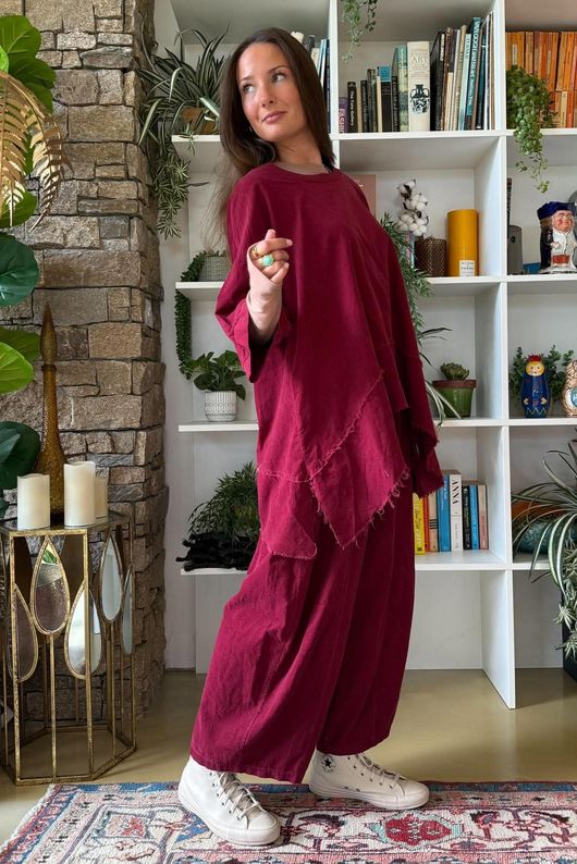 Lock Needlecord Panel Dip Side Top Burgundy